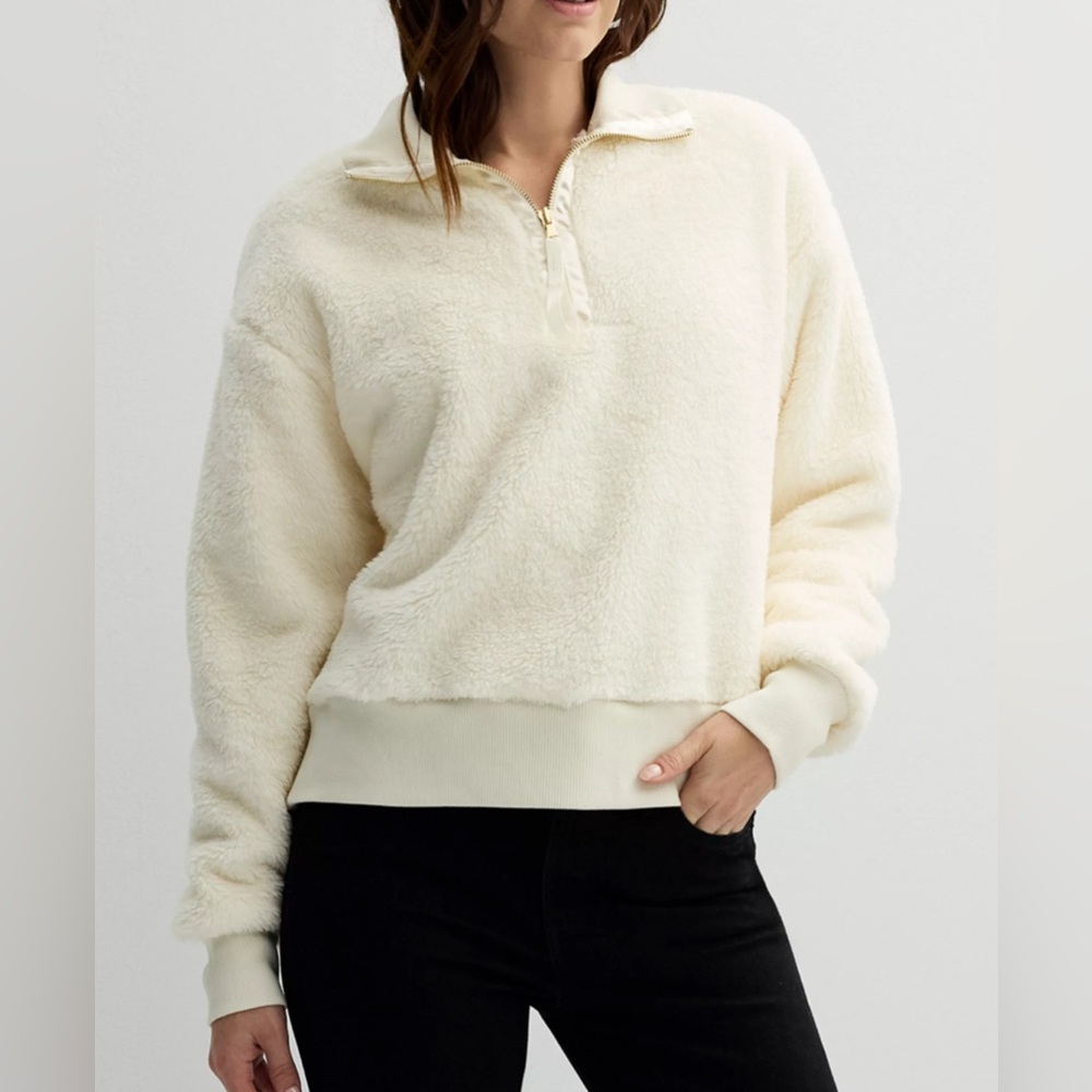Sonoma Fuzzy Sherpa Ivory Quarter Zip Pullover Sweater sz XXL NWT